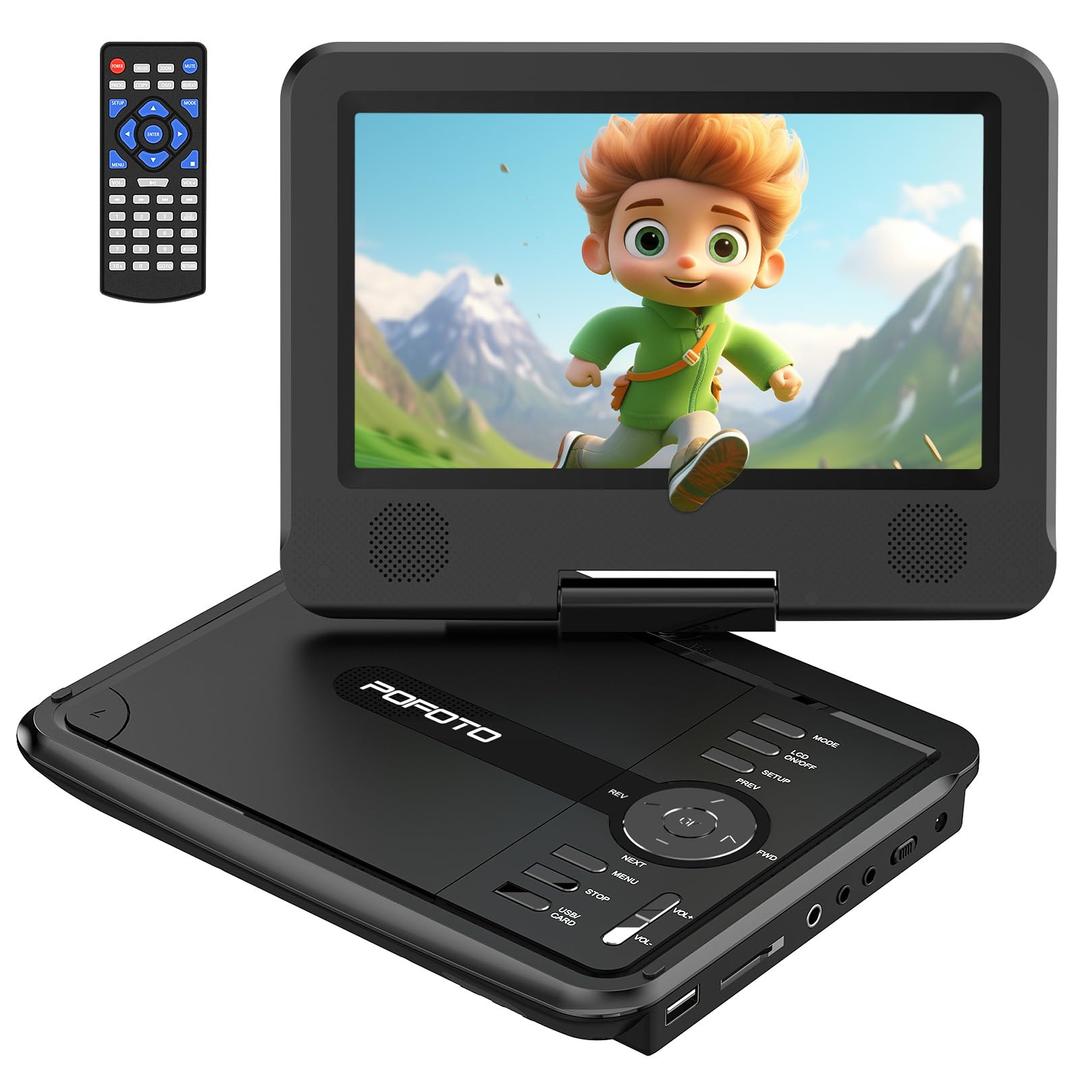 9.5" Portable DVD Player for Kids and Car with 7.5" Swivel Screen, 4-6 Hours Working Time, Car DVD Player with Dual Speakers, Remote Control, Support Sync TV, Region Free USB/SD/AV