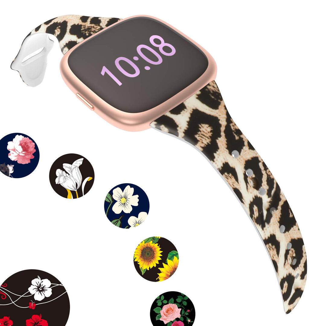 ACBEE Compatible with Fitbit Versa 2 Bands for Women Small Large, Narrow Flowers Silicone Wristband for Fitbit Versa 2 / Versa Lite/Versa Special Edition/Versa (Classic Leopard, Small)