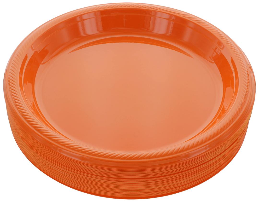 Disposable Plastic Plates Orange, 10.4 Inches Plastic Dinner Plates, Strong and Sturdy Disposable Plates for Party, Dinner, Holiday, Picnic, or Travel Party Plates, Pack of 50