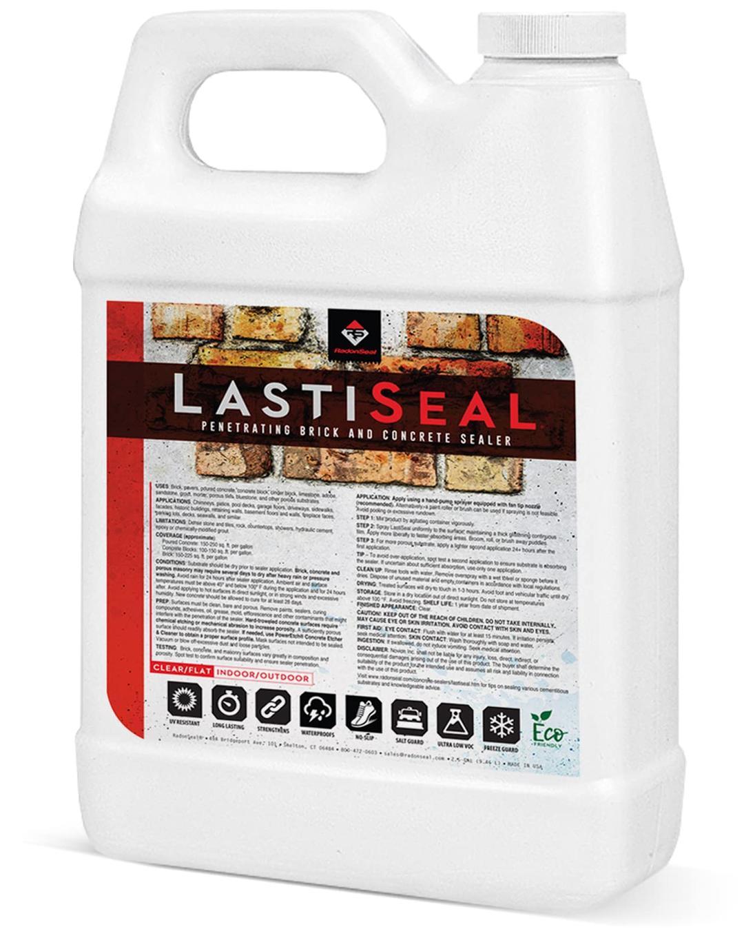 LastiSeal Brick & Concrete Sealer (2.5-gal) - Waterproofs and Strengthens Brick, Concrete, & Pavers - 15-Year Service Life, Natural Finish, No Slip, Indoor/Outdoor