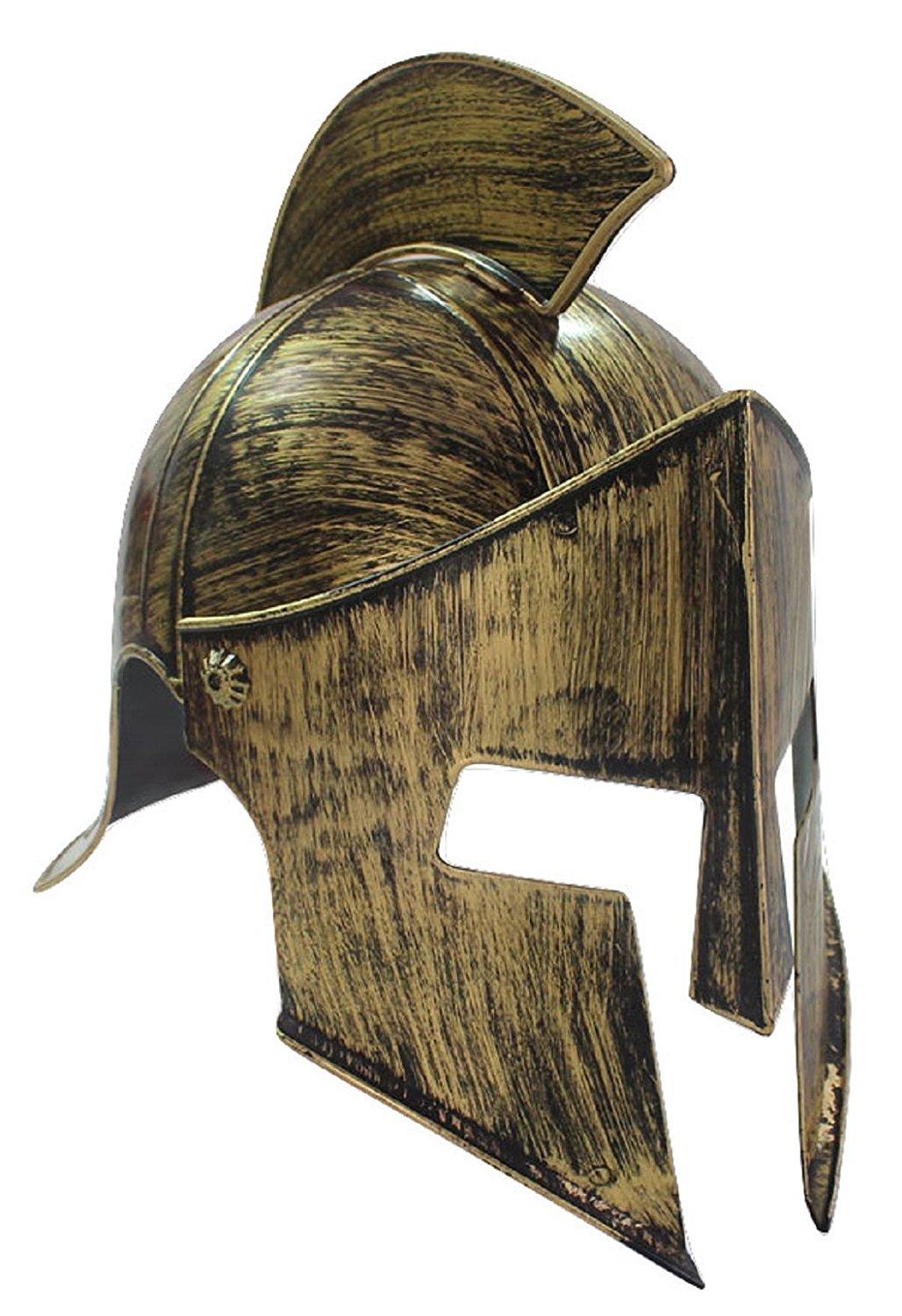 Nicky Bigs NoveltiesMedieval Knight Greek Spartan Helmet Costume Gold Gladiator Warrior Roman Helmets with Folding Face Mask