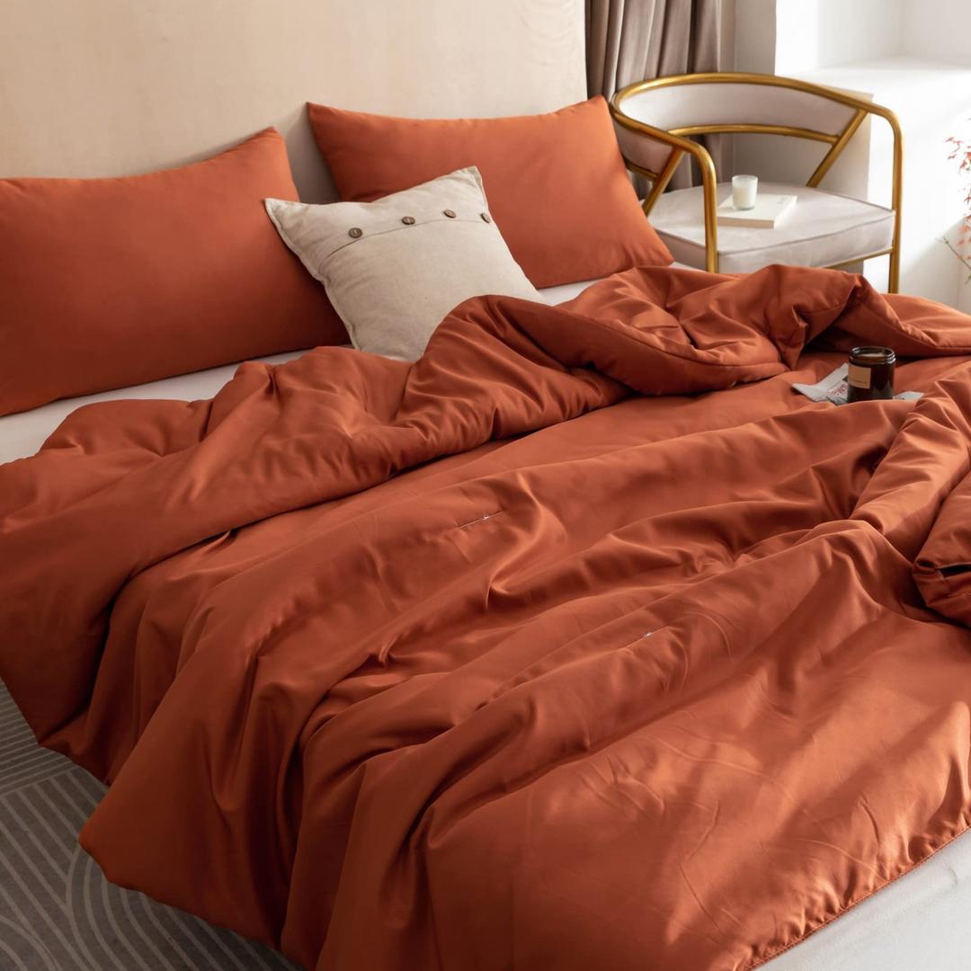 ROSGONIA California Comforter Set Burnt Orange,3pcs Bedding Sets(1 Boho Terracotta Cal Comforter & 2 Pillowcases),Oversized Comforter, All Season Blanket Quilt,Gifts Ideas