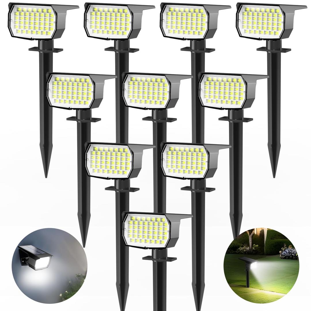 Solar Spot Lights Outdoor 10 Pack, [46 LED/3 Modes] Solar Landscape Spotlights Waterproof, 2-in-1 Auto On/Off Solar Powered Lights for Outside Yard Garden Wall Pathway(Cool White)