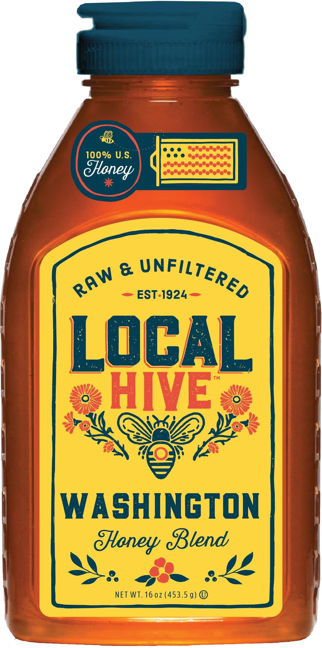 Local Hive Washington Raw Unfiltered Honey 16oz. 100% US honey sourced from American bees and beekeepers.