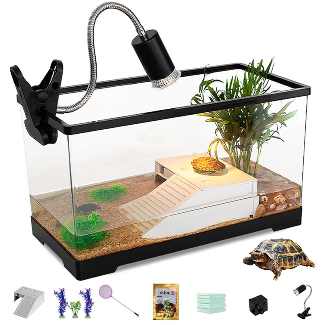 LIODUX 8 in 1Turtle Tank Aquarium with Light,Reptile Tank with Light and Water Pump,Turtle Aquarium Terrapin Lake with Platform Plants Tank for Pet Turtle Reptile Habitat for Small Reptile Hermit Crab