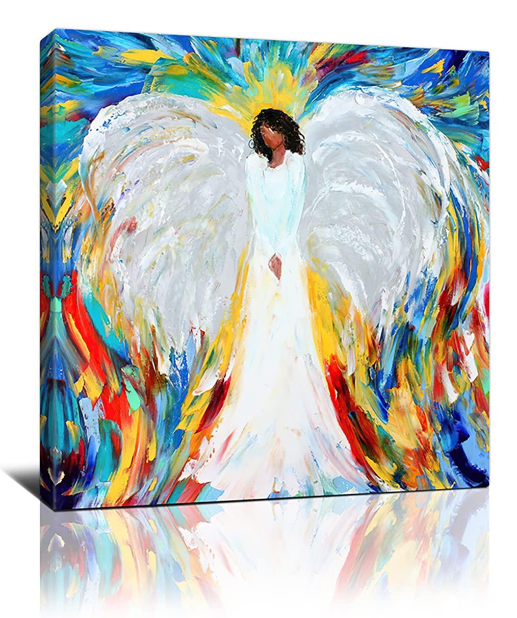 Afrocentric Angel Wall Art African American Black Woman Canvas Print Painting Inspiritional Quotes Decor for Living Room Bedroom Office Home 16x16 Inch