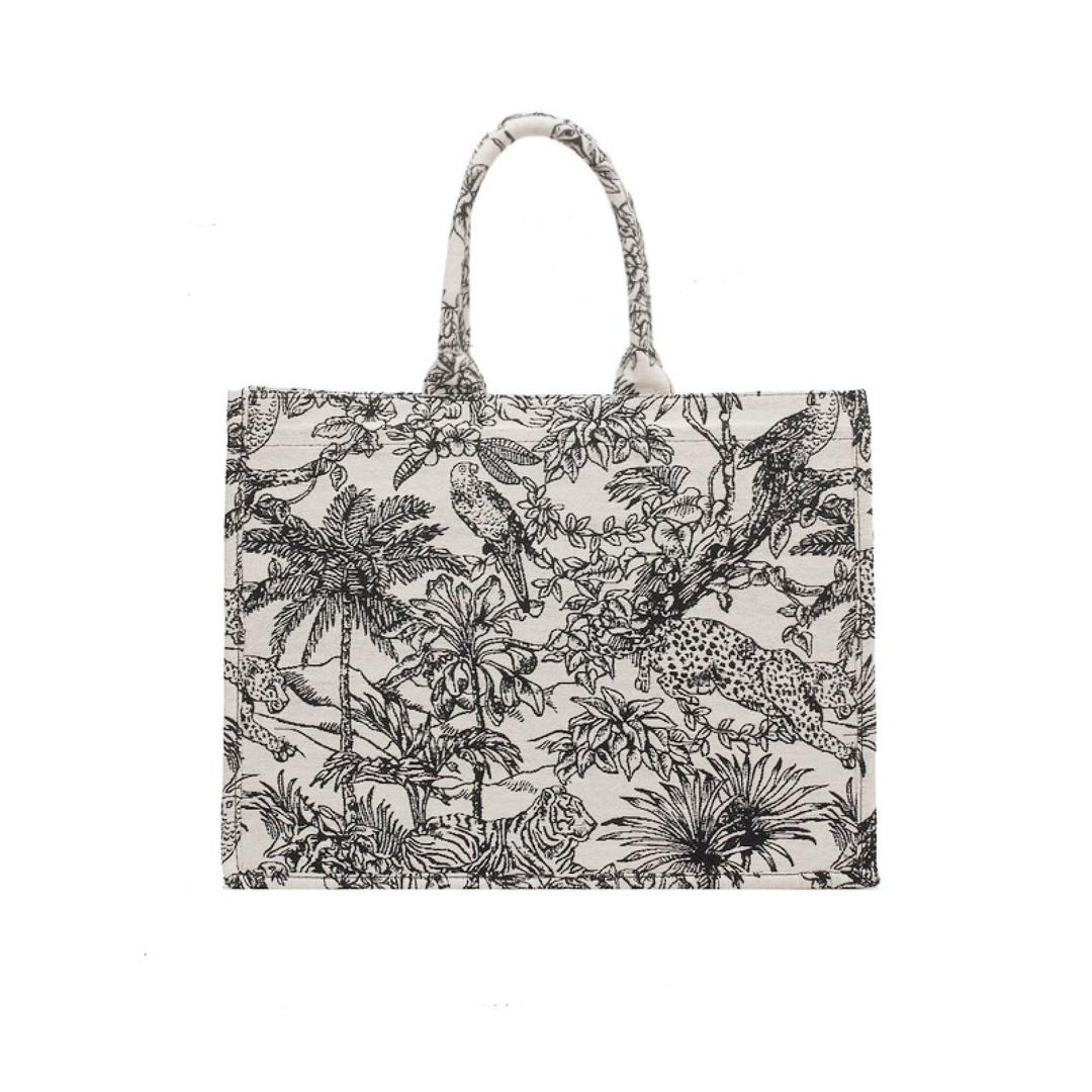 Large capacity handbag linen cotton flower embroidery retro exquisite doodle fashion shopping bag