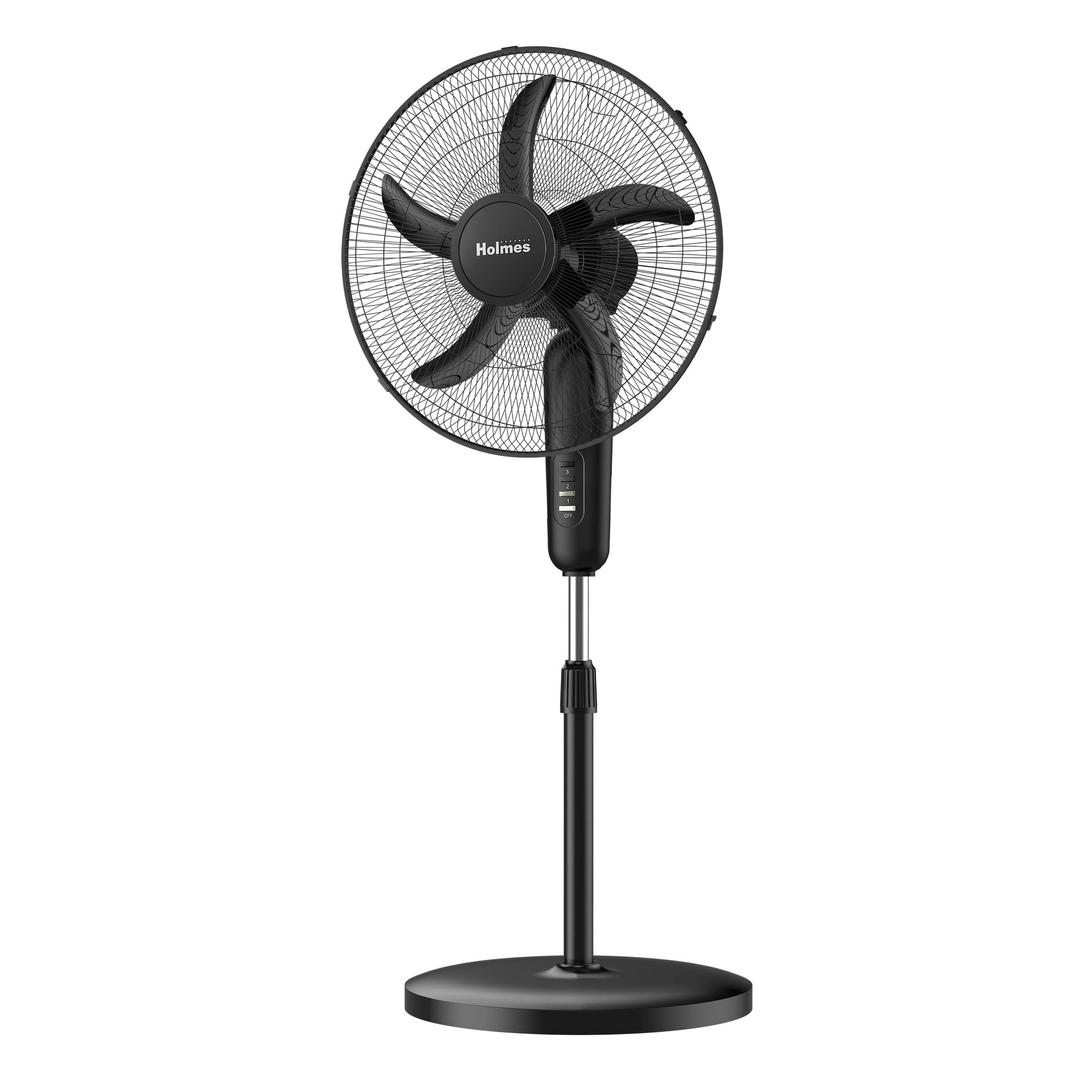 HOLMES 18" Stand Fan, 75° Oscillation, 3 Speeds, 5 Blades, Adjustable Height, 25° Head Tilt, Ideal for Home, Bedroom or Office, Black