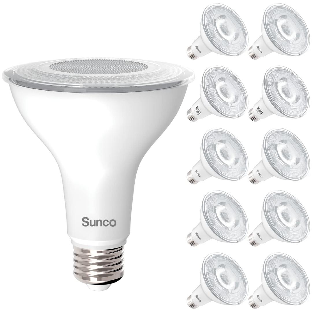 Sunco 10 Pack PAR30 LED Bulbs, Flood Light Outdoor Indoor CRI90 75W Equivalent 11W, Dimmable, 3000K Warm White, 850 Lumens, E26 Base, Wet-Rated, Super Bright, IP65 Waterproof UL