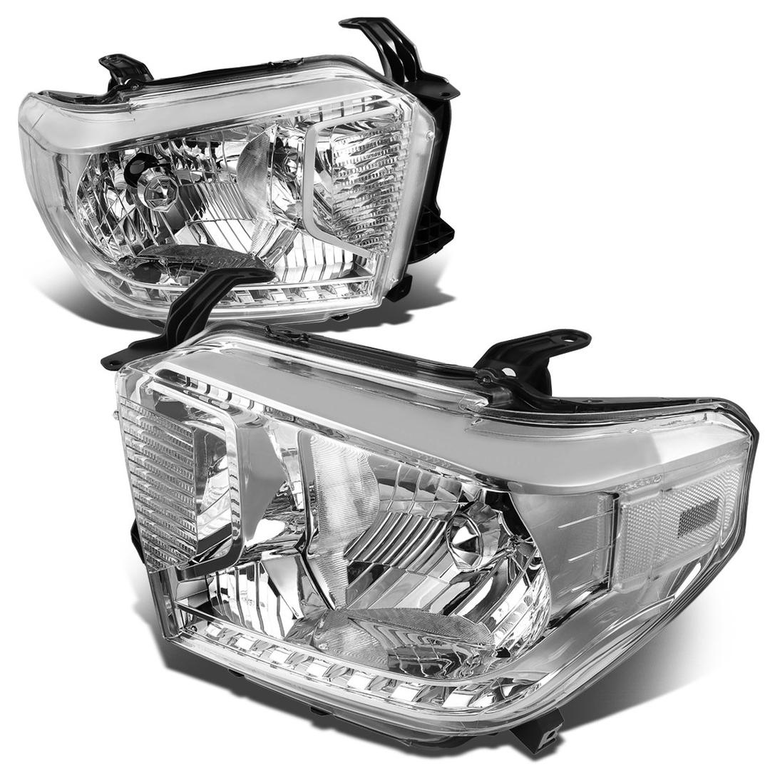 Auto Dynasty Halogen Model Factory Style Headlights Assembly Compatible with Toyota Tundra 2014-2021, Driver and Passenger Side, Chrome Housing Clear Corner