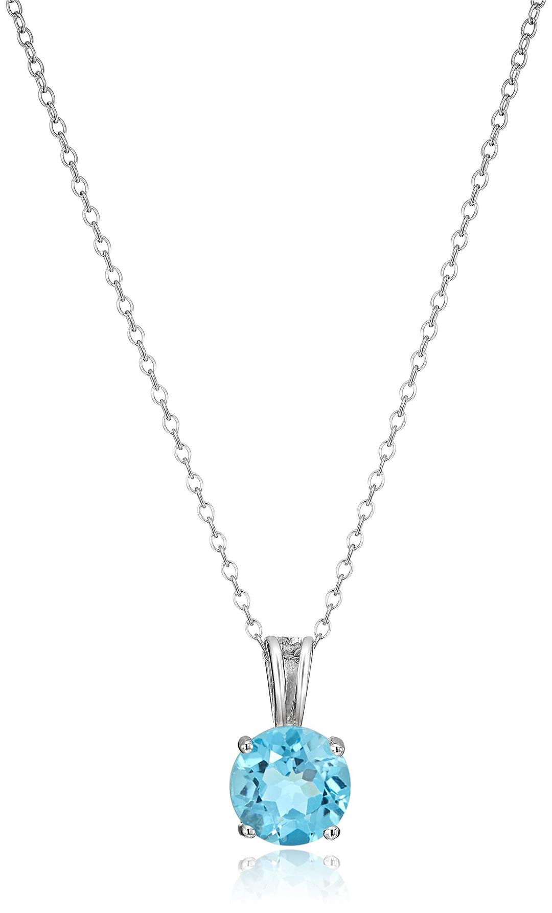 Amazon EssentialsSterling Silver Round Cut Birthstone Pendant Necklace 18" (previously Amazon Collection)