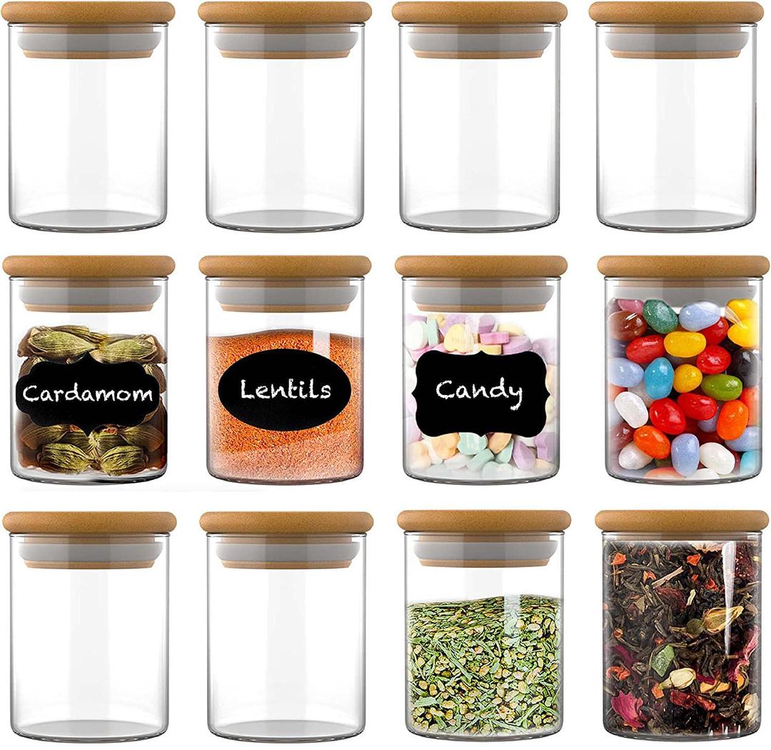 Valuxe 12 PCS Glass Jars with Bamboo Lids (9OZ) | Mini Clear Glass Airtight Spice Jars | Food Storage Containers for Home Kitchen, Tea, Herbs, Sugar, Salt, Coffee, Flour, Herbs, Grains