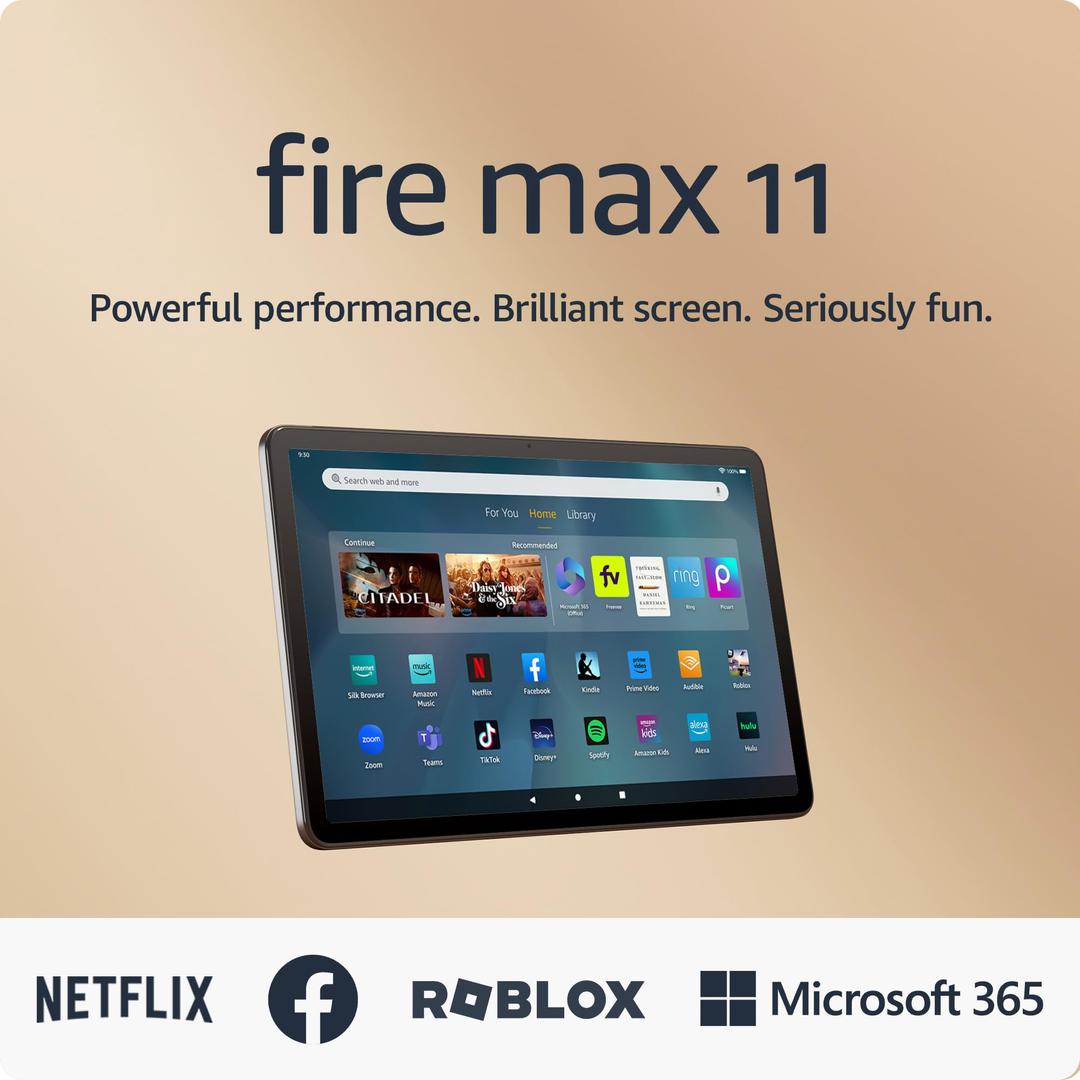 Amazon Fire Max 11 tablet (newest model) vivid 11” display, all-in-one for streaming, reading, and gaming, 14-hour battery life, optional stylus and keyboard, 128 GB, Gray, without lockscreen ads