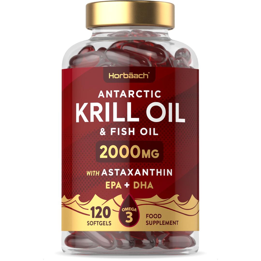 Antarctic Krill Oil 2000mg | 120 Softgel Capsules | High Strength Supplement with Astaxanthin and Omega 3 Fatty Acids EPA/DHA | by Horbaach