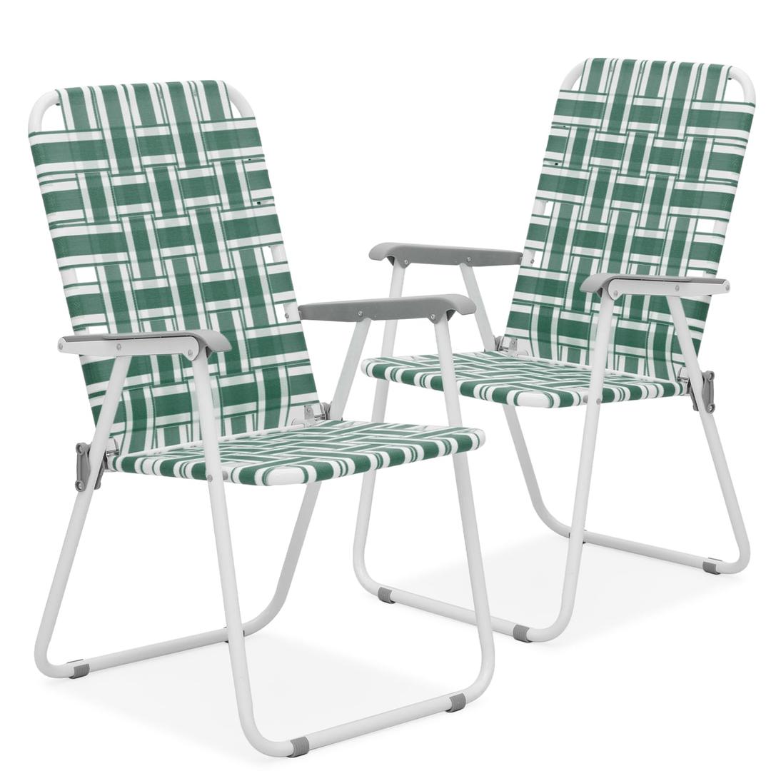 MoNiBloom Folding Lawn Beach Chair for Adults Portable Lightweight Heavy-Duty Steel Lounge Camping Chairs for Patio Yard Garden Backyard Outdoor (Dark Green, 2-Pack)