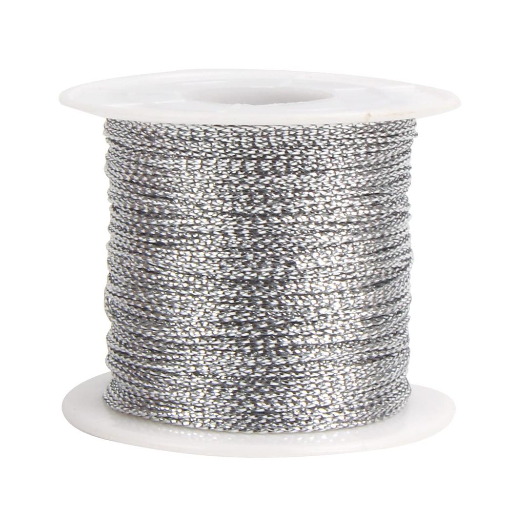 FOIMAS Silver Metallic Cord,Tinsel String Thread for Craft Jewelry Making Braids Gift Wrapping Hanging Ornament,109 Yards