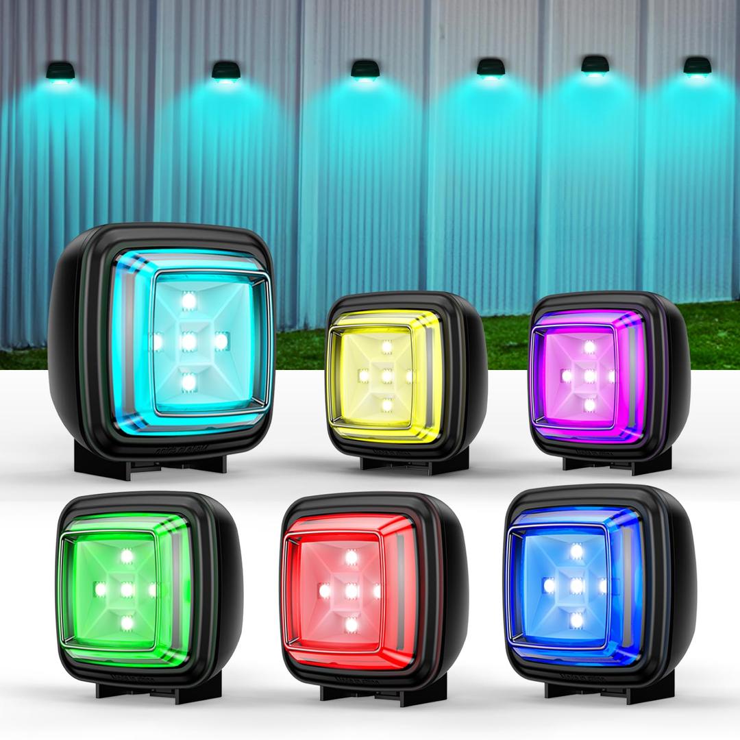 Solar Fence Lights Outdoor Waterproof, 6 Pack RGB Breathing & 7 Fixed RGB Outdoor Solar Lights for Fence with 9 Lighting Modes, Solar Powered Deck Lights for Step Stairs Wall Garden Yard