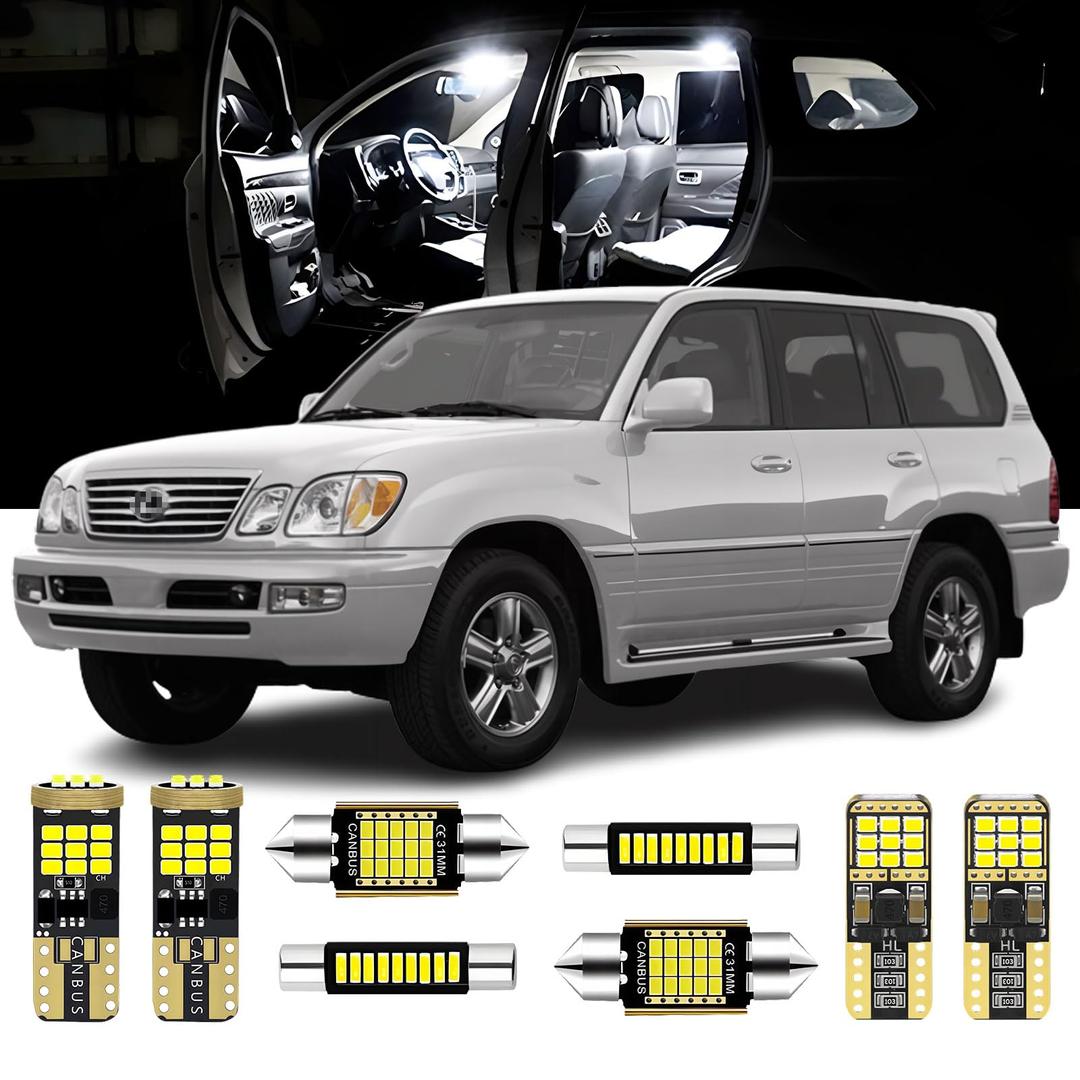 17 Pieces Interior LED Lights Kit for Lexus LX470 1998 1999 2000 2001 2002 2003 2004 2005 2006 2007 TOYOTA Land Cruiser 100 White 6000K LED Interior Bulbs Package + License Plate Lights, Install Tool