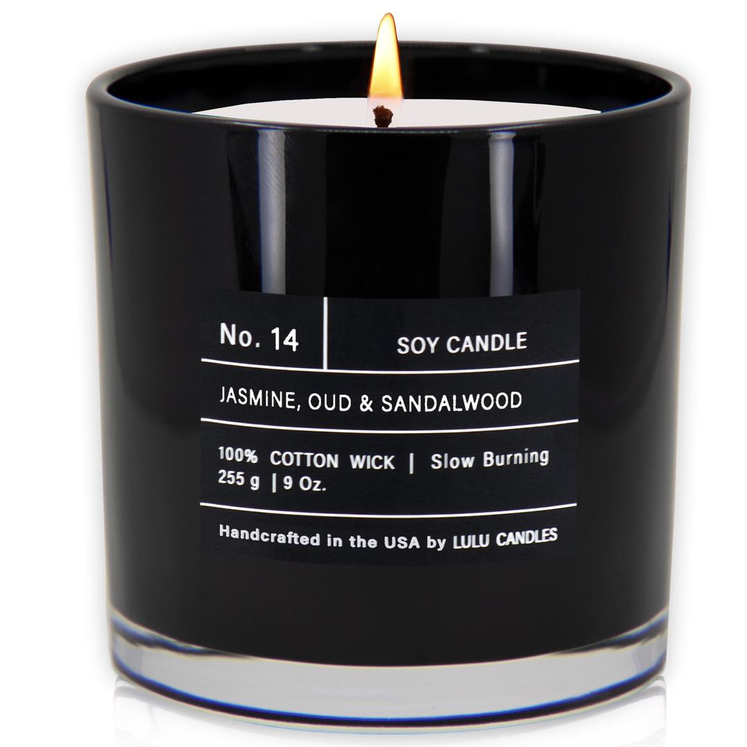 Lulu CandlesJasmine, Oud & Sandalwood | Luxury Scented Soy Jar Candle | Hand Poured in The USA | Highly Scented & Long Lasting (9 Oz.)