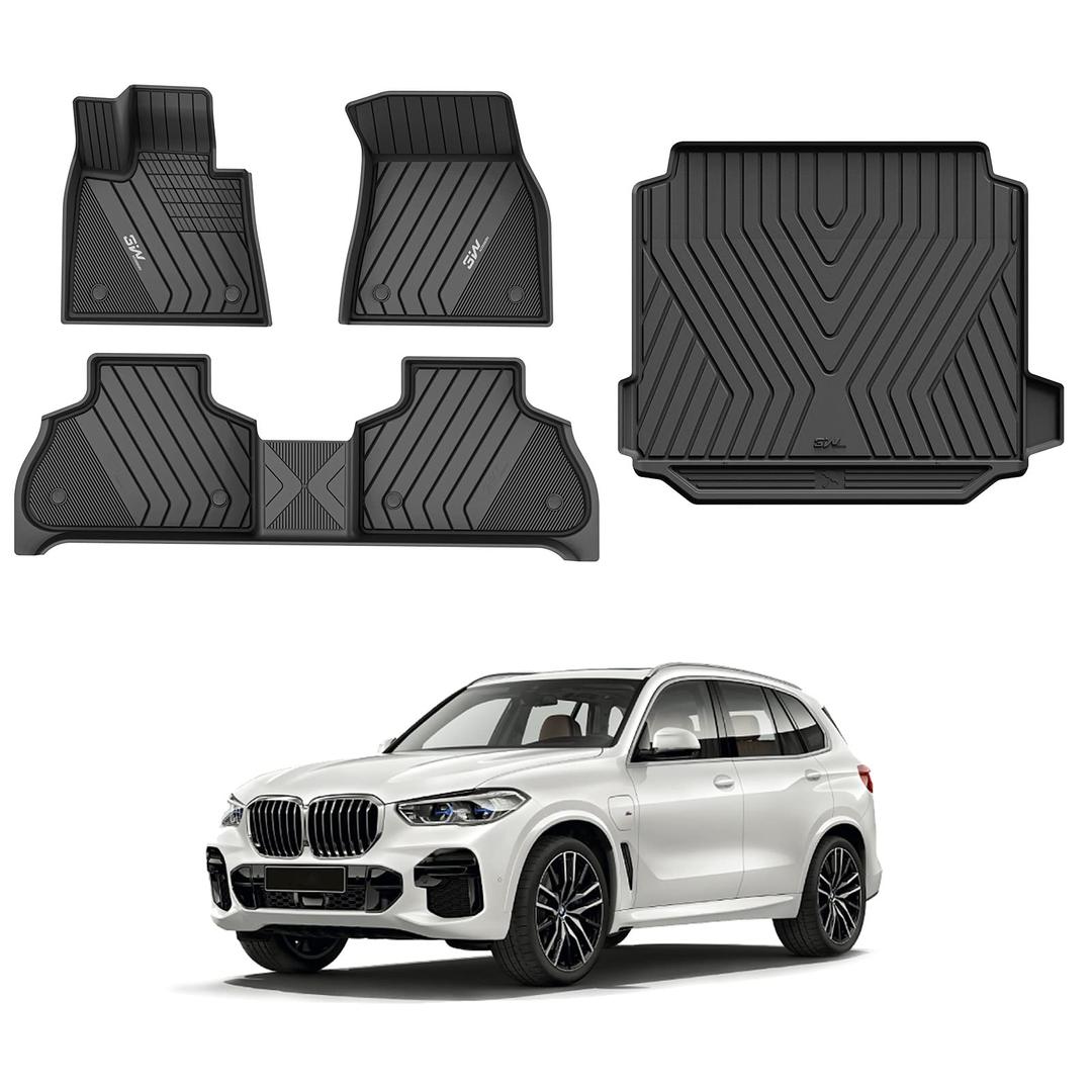 3W Floor Mats & Cargo Liner Custom Fit for BMW X5 2019-2024 2025 TPE All-Weather Full Set Harmless Heavy Duty Floor Liner and Trunk Mat Accessories (Only for 5 Passenger)