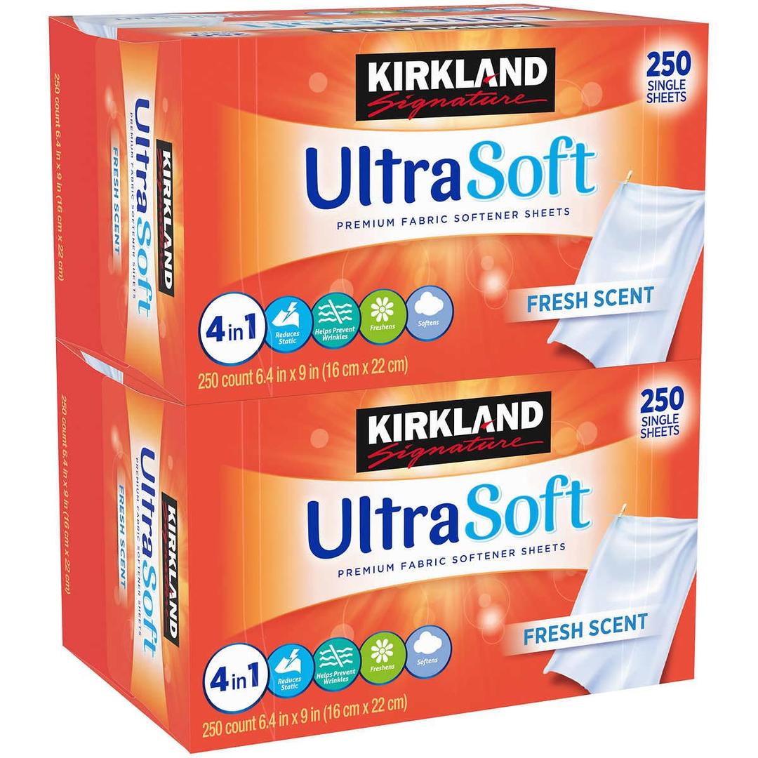 KIRKLANDSignature Fabric Softener Sheets Ultrasoft Fresh Scent, 250 Count (Pack of 2)