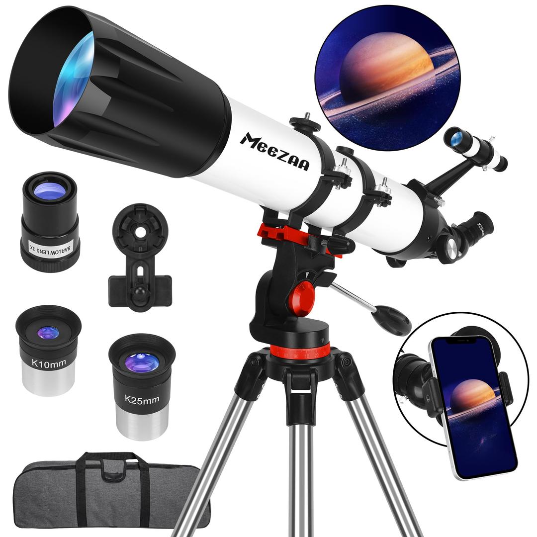 Telescope, Astronomy Telescope for Adults High Powered, 90mm Aperture 800mm Professional Refractor Telescopes for Kids & Beginners, Multi-Coated High Transmission with Phone Adapter Carry Bag