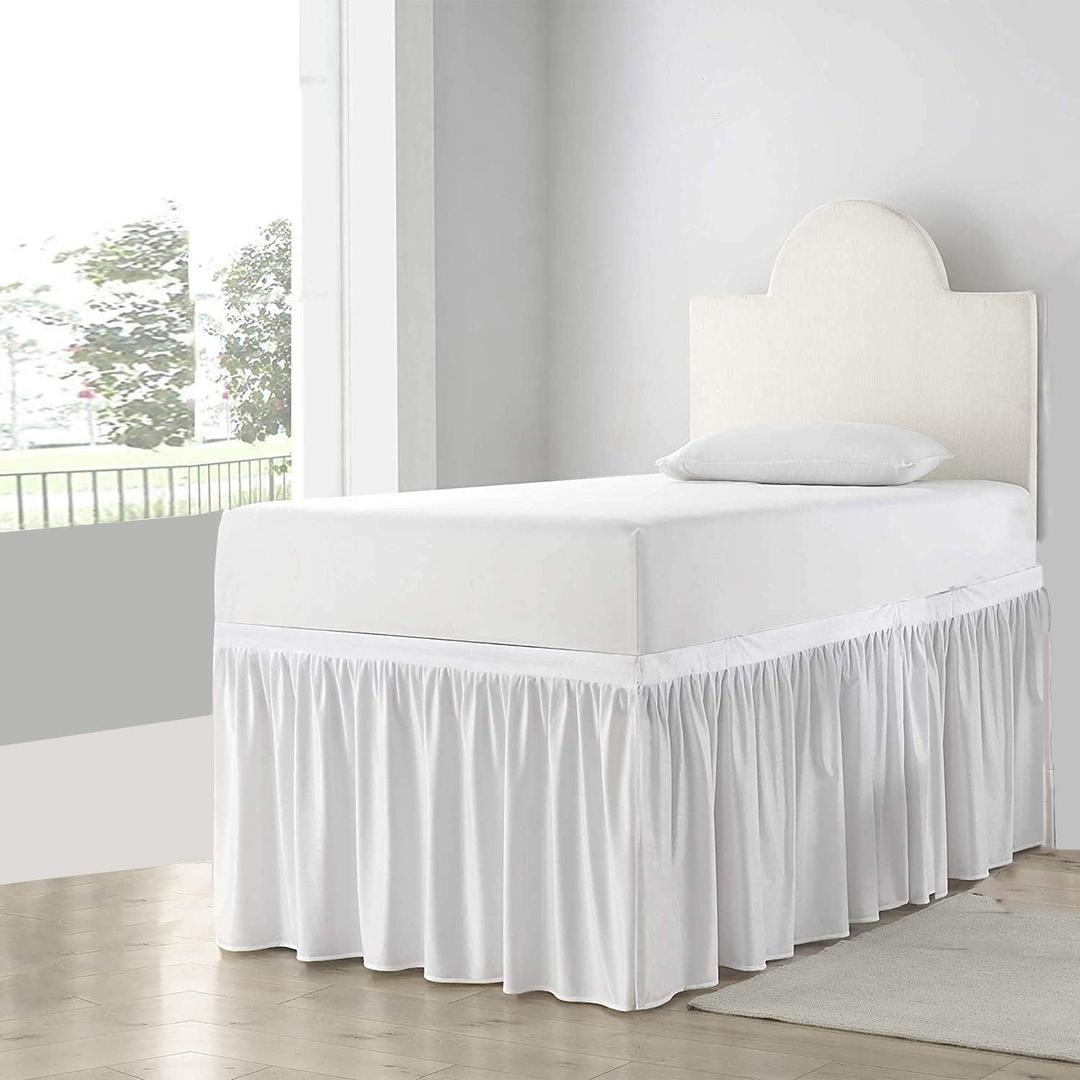 Dorm Room Bed Skirt - Ruffled Dorm Sized College Dorm Bed Skirt - Long Bed Skirt Dorm - Extra Long Dorm Room Bedskirts 32-Inch Tailored Drop - 100% Microfiber Bed Skirts (White, Twin-XL/32 Drop)