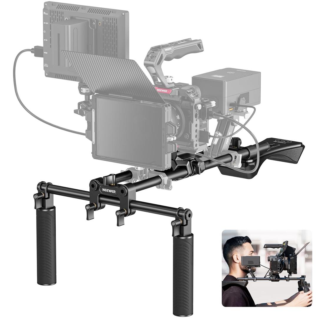 NeewerShoulder Mount Video Rig with Arca Quick Release DSLR Camera & Camcorder Mounting, Dual Handles 15mm Rods (16"/40cm), Filmmaking Video Stabilizer Compatible with SmallRig Follow Focus, SR007