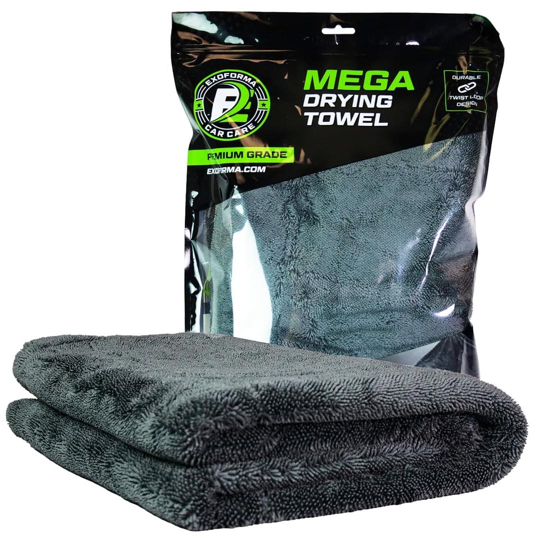 ExoForma Mega Car Drying Towel from No Streaks, Scratches, or Water Spots - Large Premium 1200 GSM Microfiber - Double Twist Pile & Edgeless Design for 1 Quick & Effortless Dry - 24” x 36”