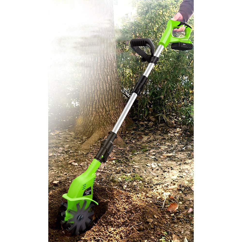 EastMetal 20V Lightweight Handheld Electric Cordless Battery Powered Front Tine Soil Cultivator Gardening Tool Cultivation Machine with Rechargeable Battery Charger