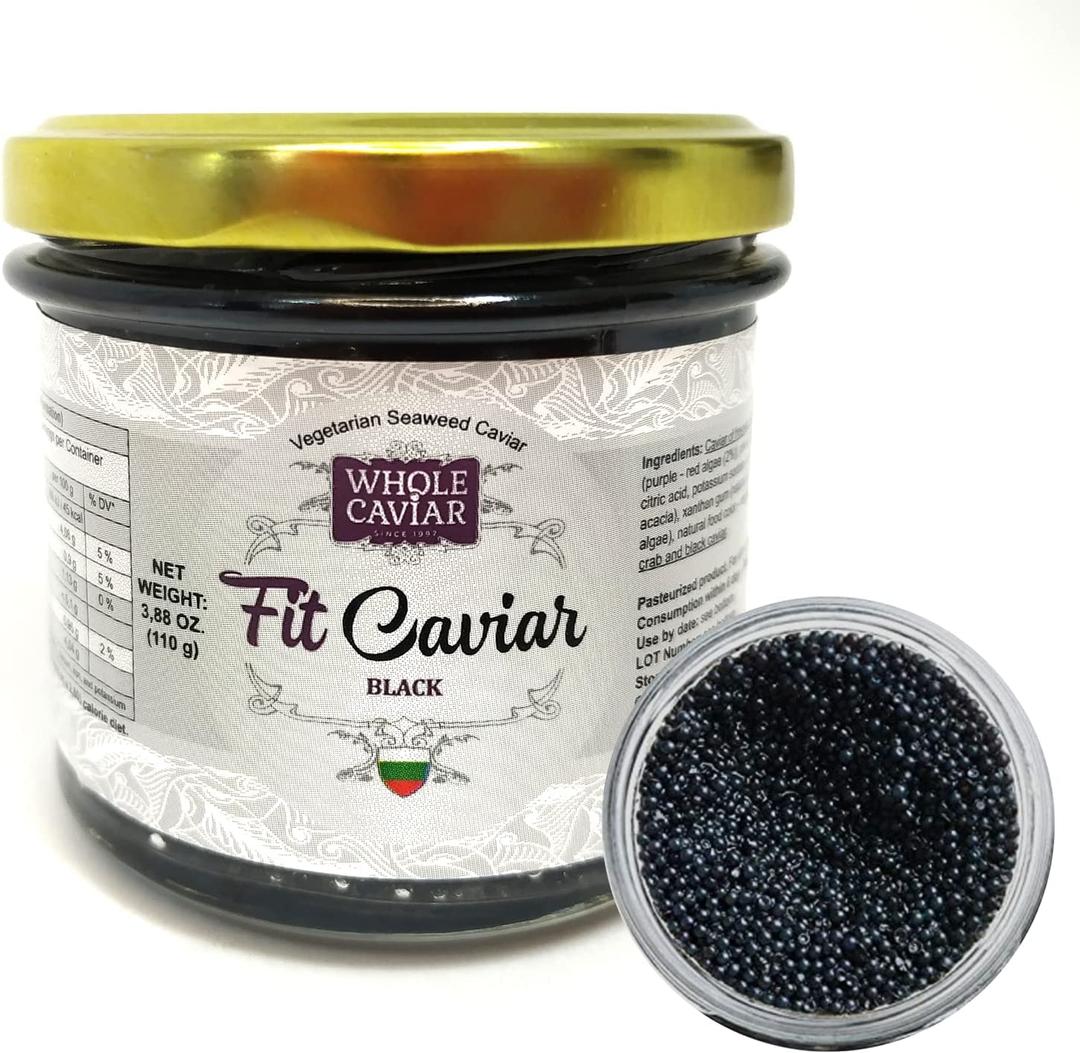 Black Caviar - Vegetarian Seaweed Caviar from Salmon Roe for Pescetarians - Kelp & Seaweed Caviar - Best Caviar for Sushi - Russian Style - Fit Caviar - 110 gr - Glass Jar