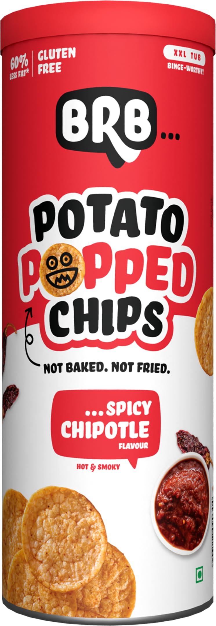 BRB Popped Potato Chips | Not Baked, Not Fried | 85 Grams | Sweet Chipotle Flavour | 60% Less Fat | Low Calorie | Healthy Snack