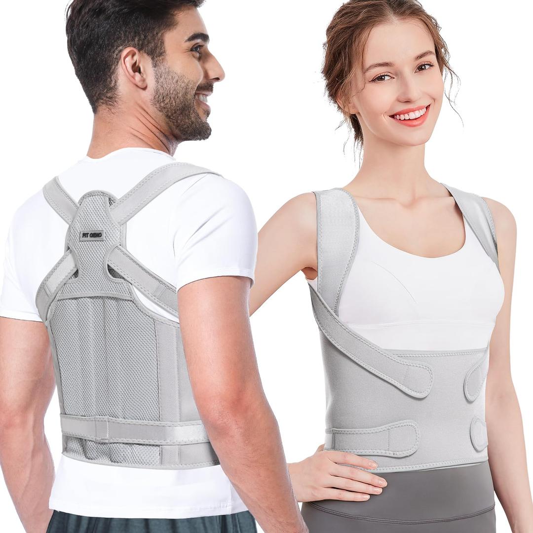 Fit Geno Back Brace Posture Corrector for Men & Women: Shoulder Straightener Adjustable Full Back Support Pain Relief - Scoliosis Hunchback Spine Corrector (Medium)