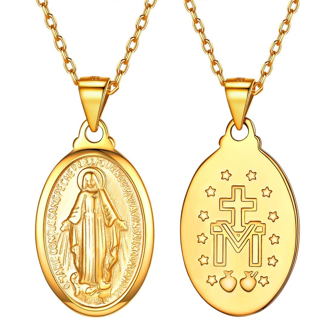 U7 Virgin Mary Necklace 18K Gold Plated Women/Men Christian Jewelry Our Lady of Guadalupe Medal Pendant Mother Mary Necklace