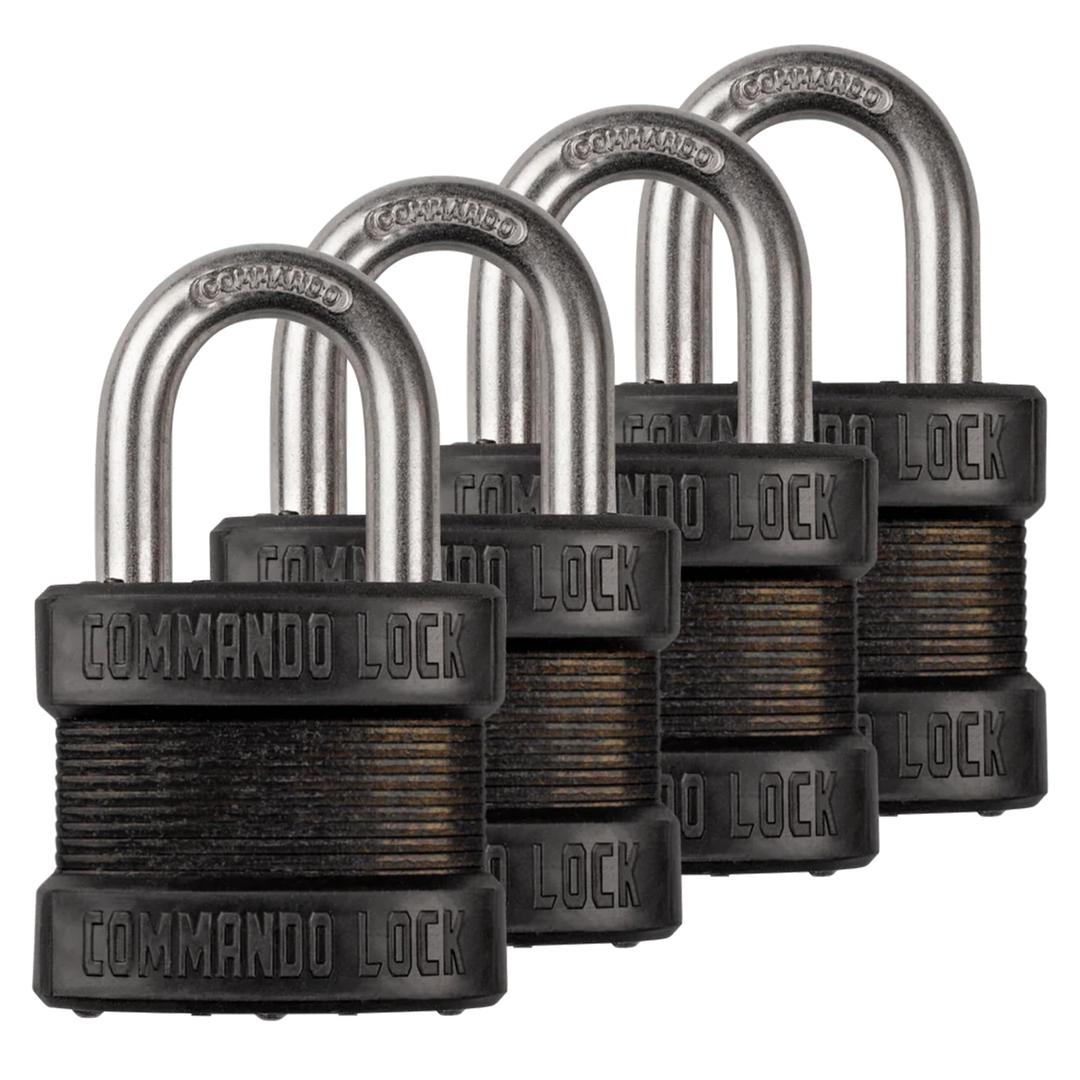 High-Security Steel Commando Lock Blackout Padlock Set- 4 Pack- Anti-Pick Technology, Laminated for High Corrosion & Weather Resistance