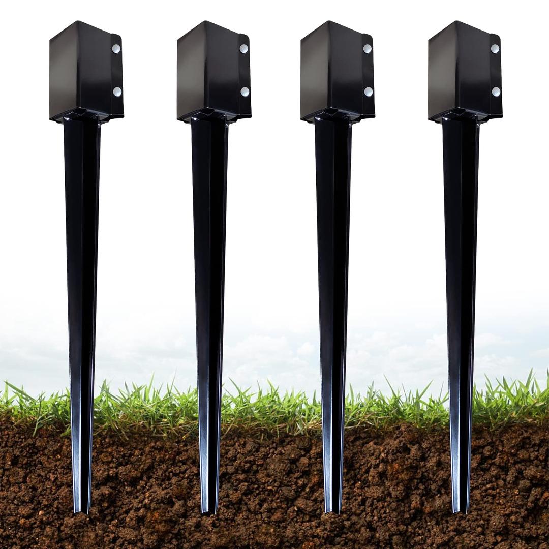 ARIFARO Fence Post Anchor 36 inch Ground Spike Heavy Duty Metal Black Powder Coated Fence Stakes Post,4x4 inch(3.5 x3.5 inch inner) Pack of 4