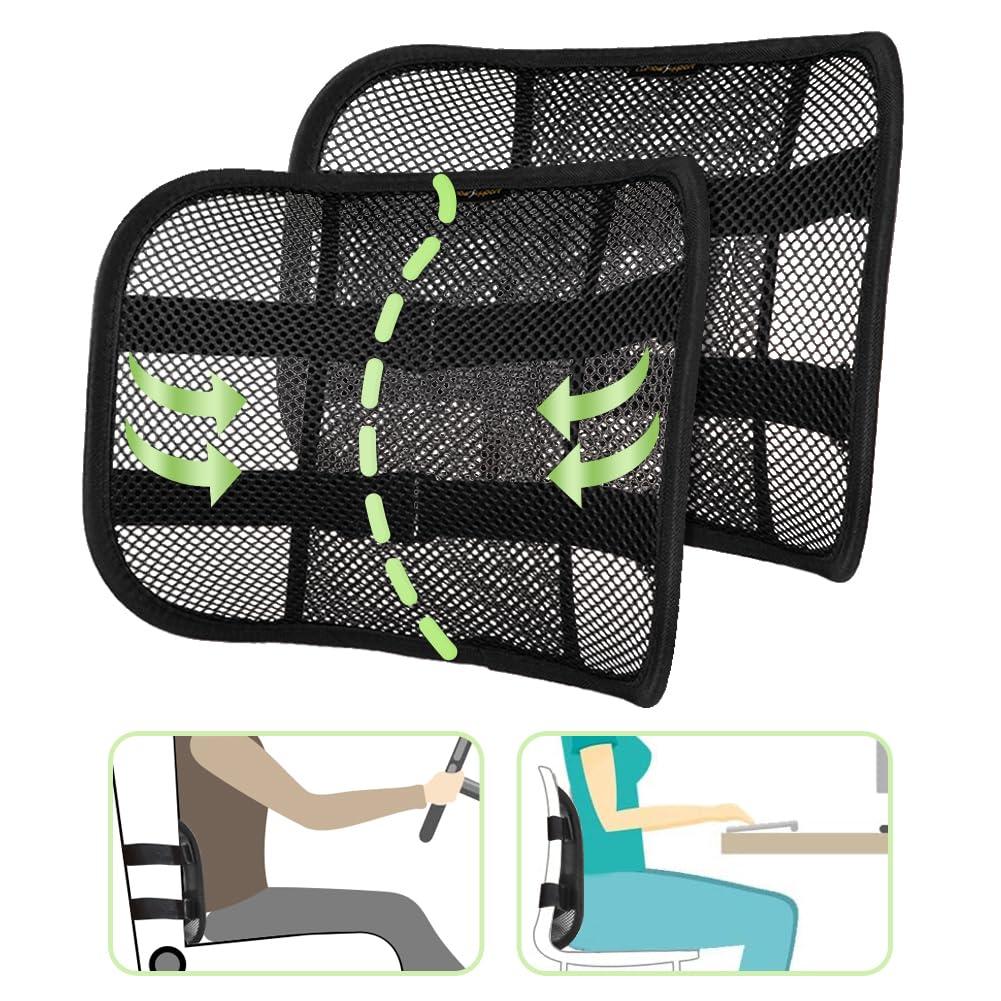 Lumbar Support with Breathable Mesh Layers and Double Sturdy Adjustable Straps, Comfortable Ergonomic Backrest for Office Chair and Car Driver Seat, Posture Cushion and Lower Back Support Pain Relief