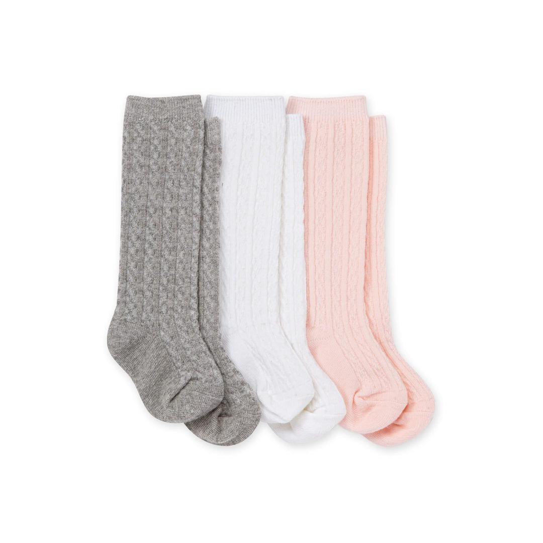 Burt's Bees BabyBaby Girls' Set of 3 Cable Knit Knee-high Organic Cotton Stockings Socks