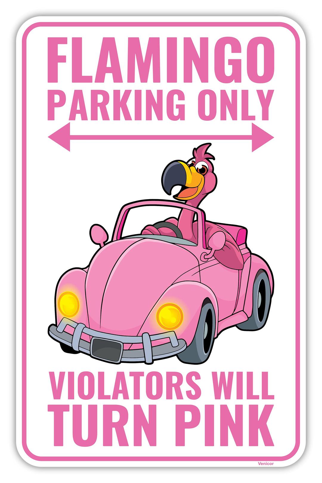 VenicorFlamingo Parking Only Sign - 9 x 14 Inches - Aluminum - Pink Flamingo Gifts for Women - Flamingo Decor Metal Wall Art - Outdoor Flamingos Yard Decorations Lawn Party Supplies Merch Stuff