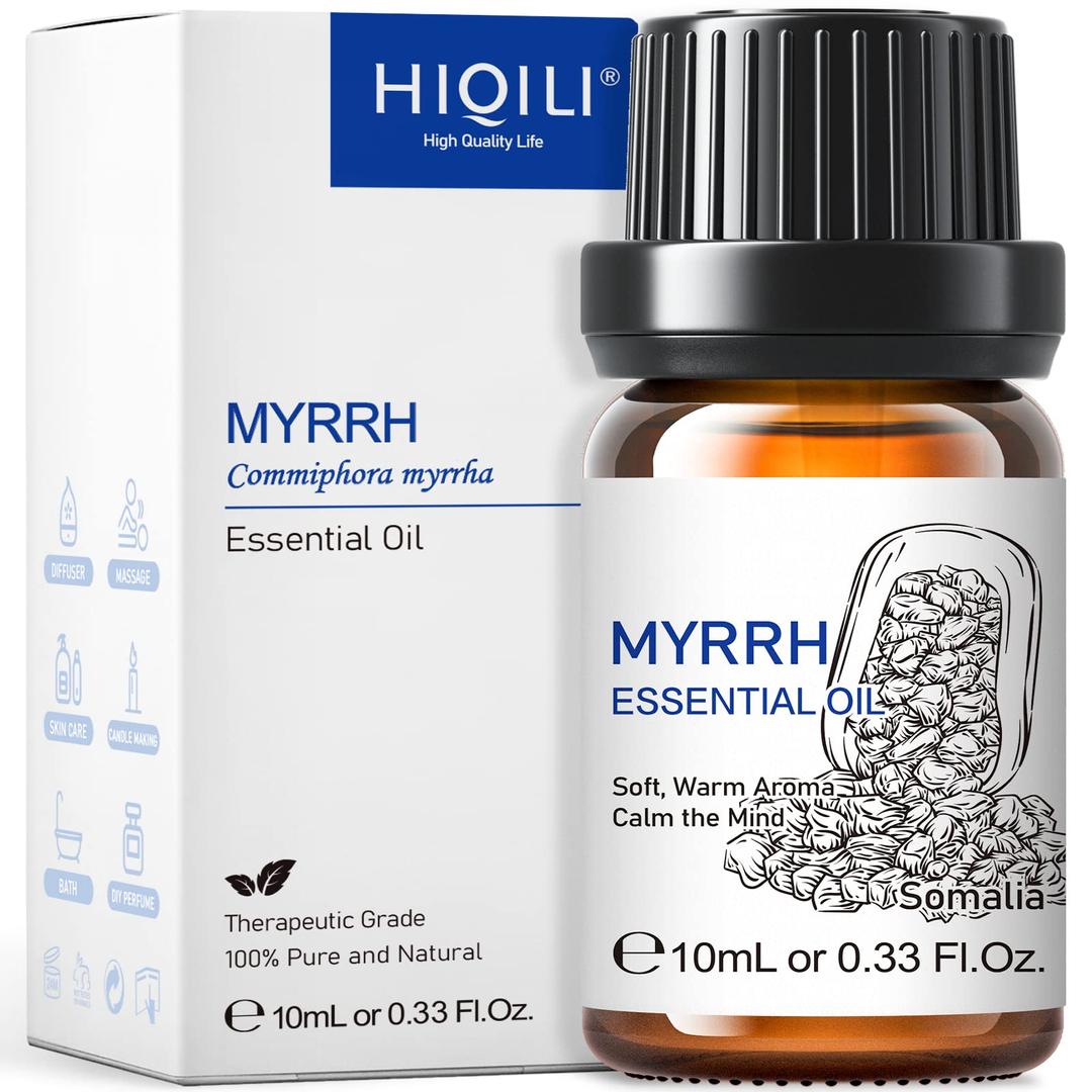 HIQILI Myrrh Essential Oil,100% Pure for Diffuser, Massage, Hair Care-10ml