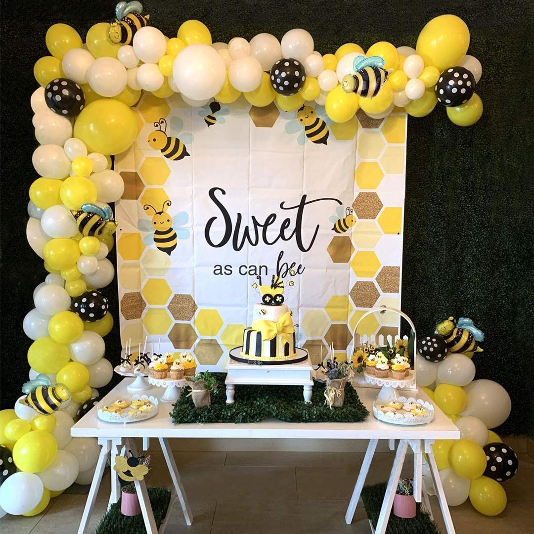 Bee Balloon Garland Arch Kit 123Pcs Yellow White Black Polka Dot Foil Bumble Bee Balloons for Baby Shower Gender Reveal Birthday Bee Day Party Decoration