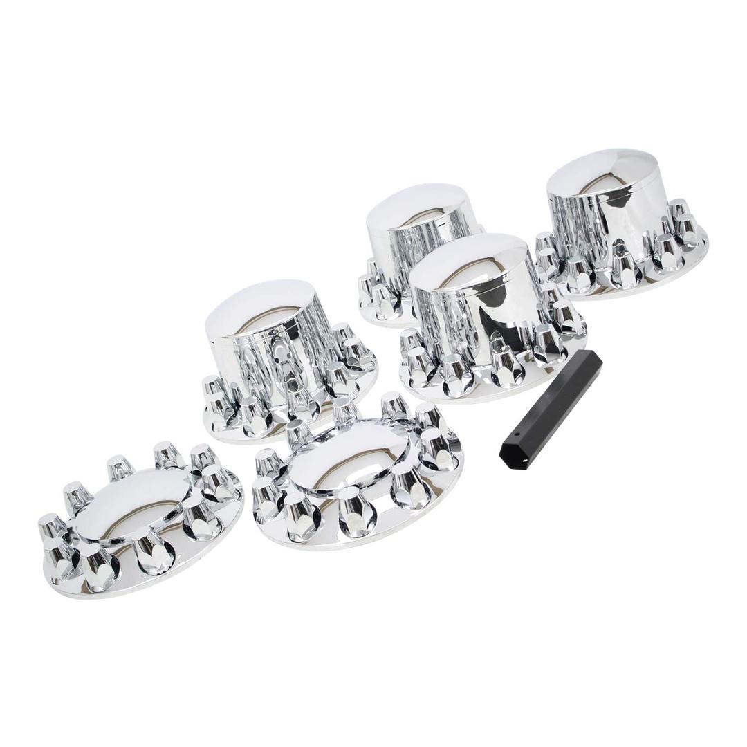 Wheel Cover Kit Chrome Front & Rear Complete 33mm Lug Covers Semi Truck- Must have 3/4"-1" of Thread Sticking out