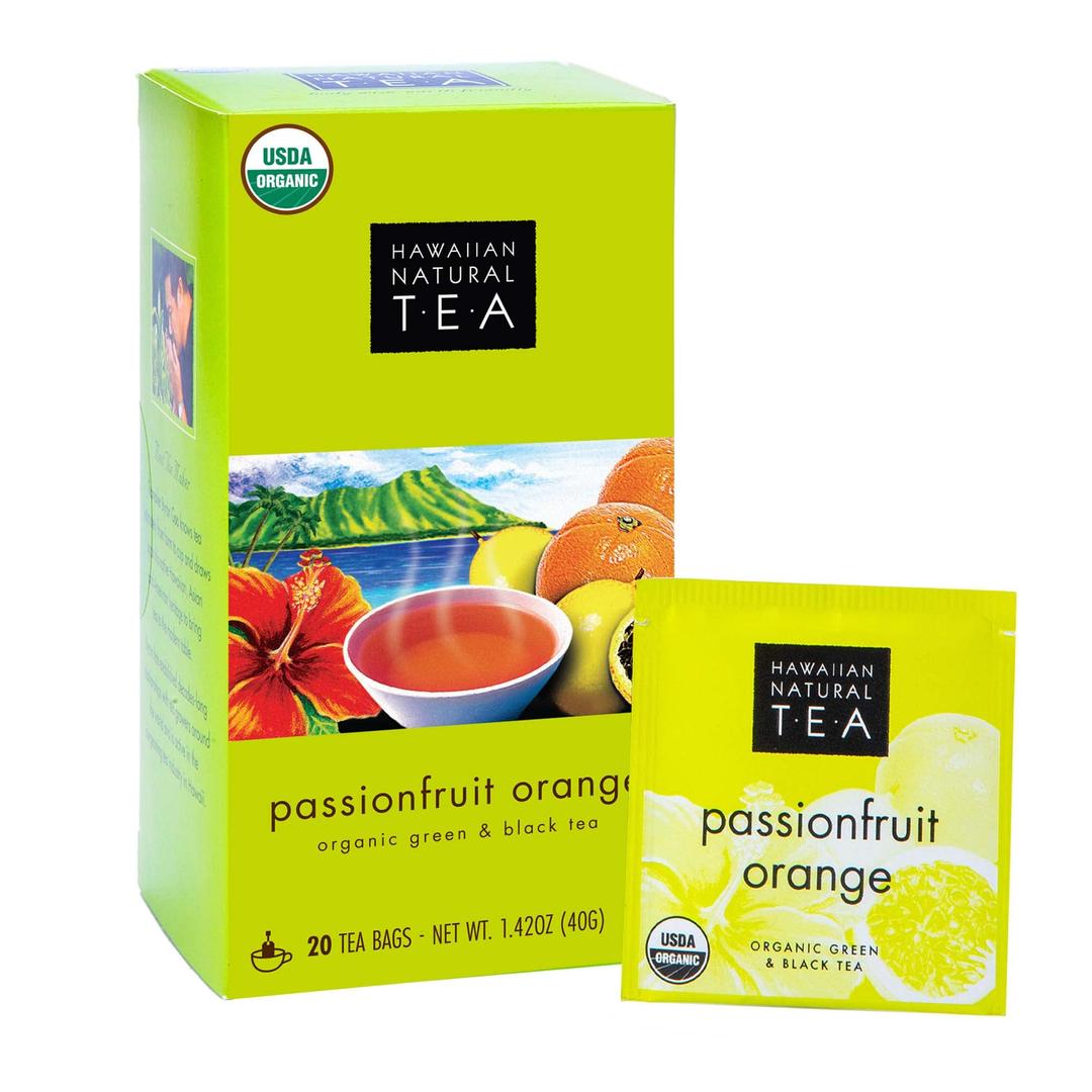 Hawaiian Natural Tea Passion Fruit Orange Flavored Organic Tea - Tropical Fruit Green Tea Blend with Black Tea - Perfect Daily Cup & Gift for Tea Lovers - 20 Tea Bags