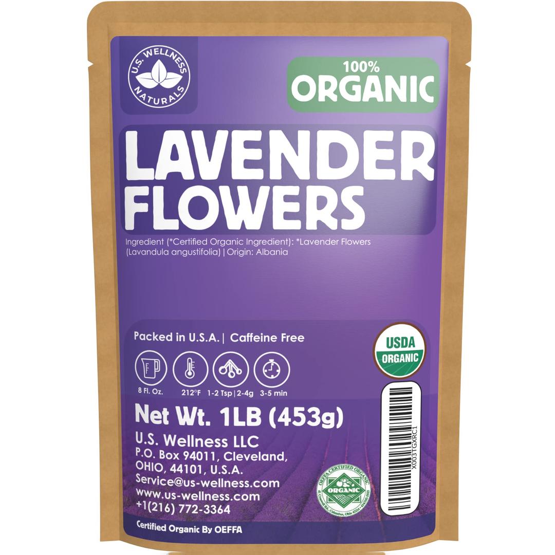 Lavender Tea 1LB (16Oz) 100% Certified Organic| Lavender Flowers Dried | Loose Lavender Tea| Perfect for Tea, Baking, Lemonade, DIY Beauty, Sachets & Fresh Fragrance | 100% Raw Albanian Harvest |