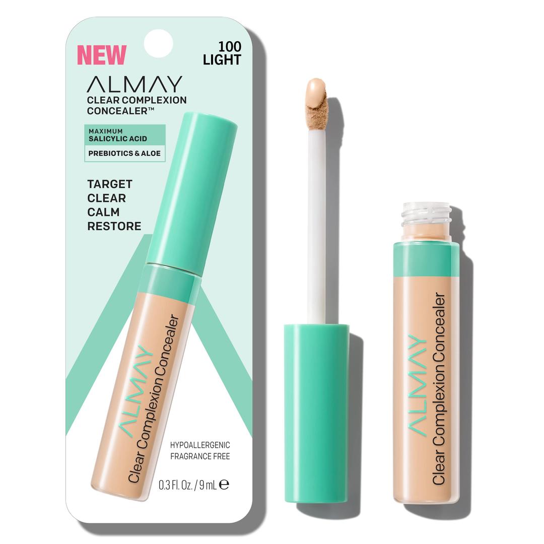 AlmayClear Complexion Acne & Blemish Spot Treatment Concealer Makeup with Salicylic Acid- Lightweight, Full Coverage, Hypoallergenic, Fragrance-Free, for Sensitive Skin, 100 Light, 0.3 fl oz.