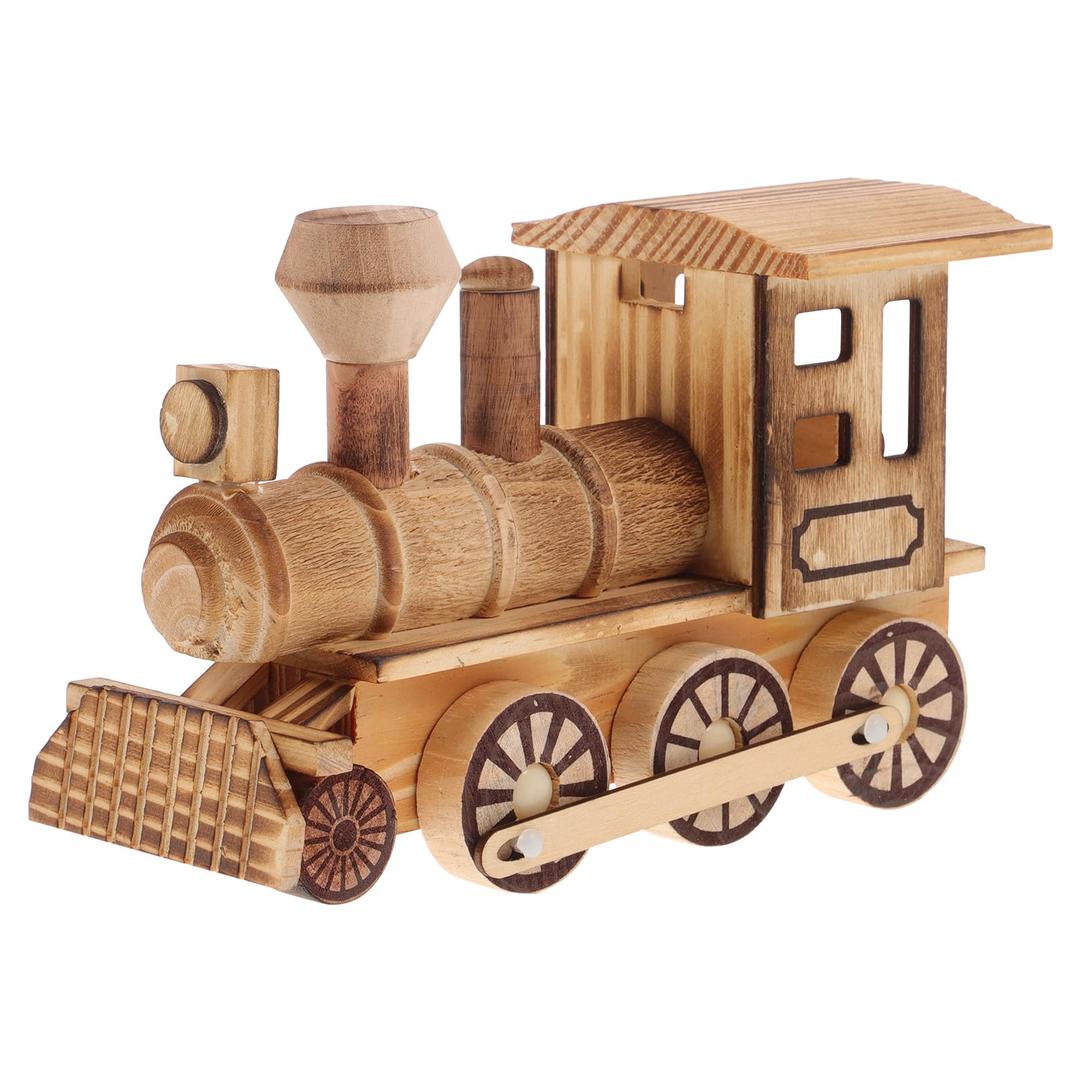 Tofficu Wooden Crafts Wood Steam Train Figurine: Retro Locomotive Ornament, Steampunk Statue, Train Decorations Ideal for Home Office Decor and Boys Room, Crafted from Engineering Wood