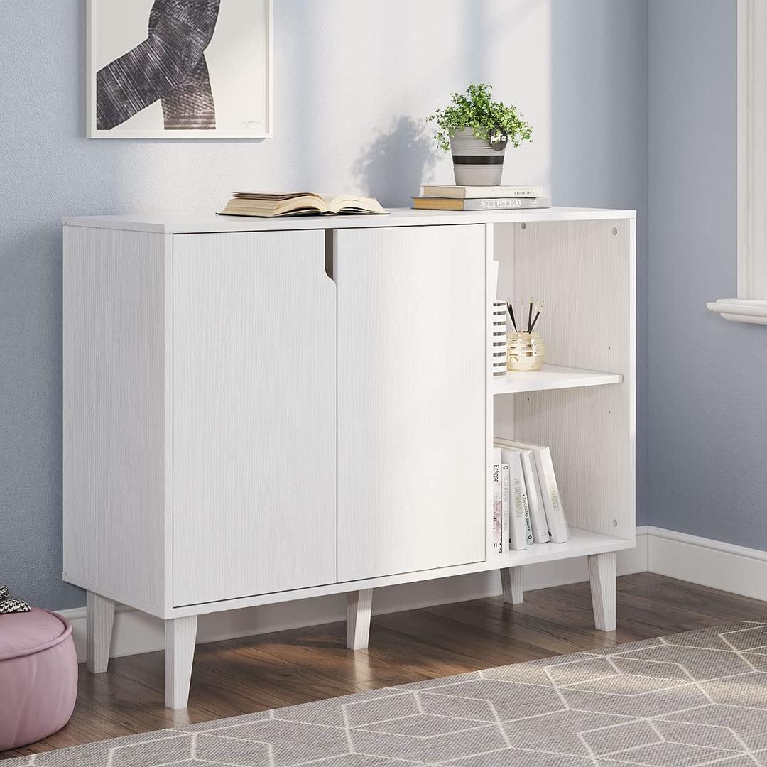 PananaKitchen Buffet Cabinet Storage Sideboard with 2 Doors 2 Shelves, White, 41.8" L x 15" W x 32.5" H