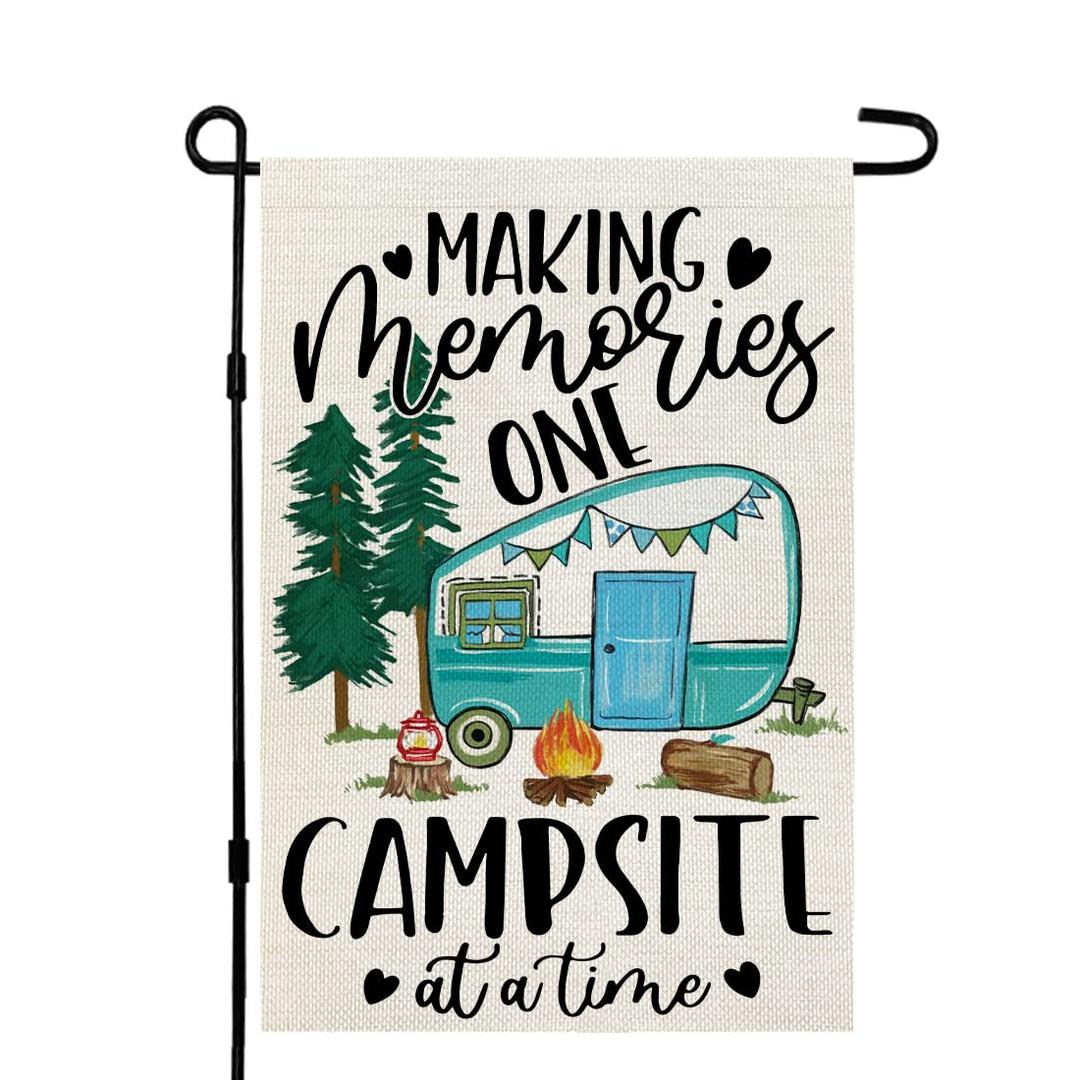 CROWNED BEAUTY Camping Making Memories Garden Flag 12x18 Inch Double Sided RV Campsite Campfire Outside Party Decoration Yard Décor