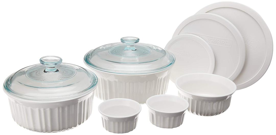 CorningWareFrench White Round and Oval Bakeware Set (12-Piece) Roll over image to zoom in CorningWare French White Round and Oval Bakeware Set 10-Piece Corningware 10-Piece Set