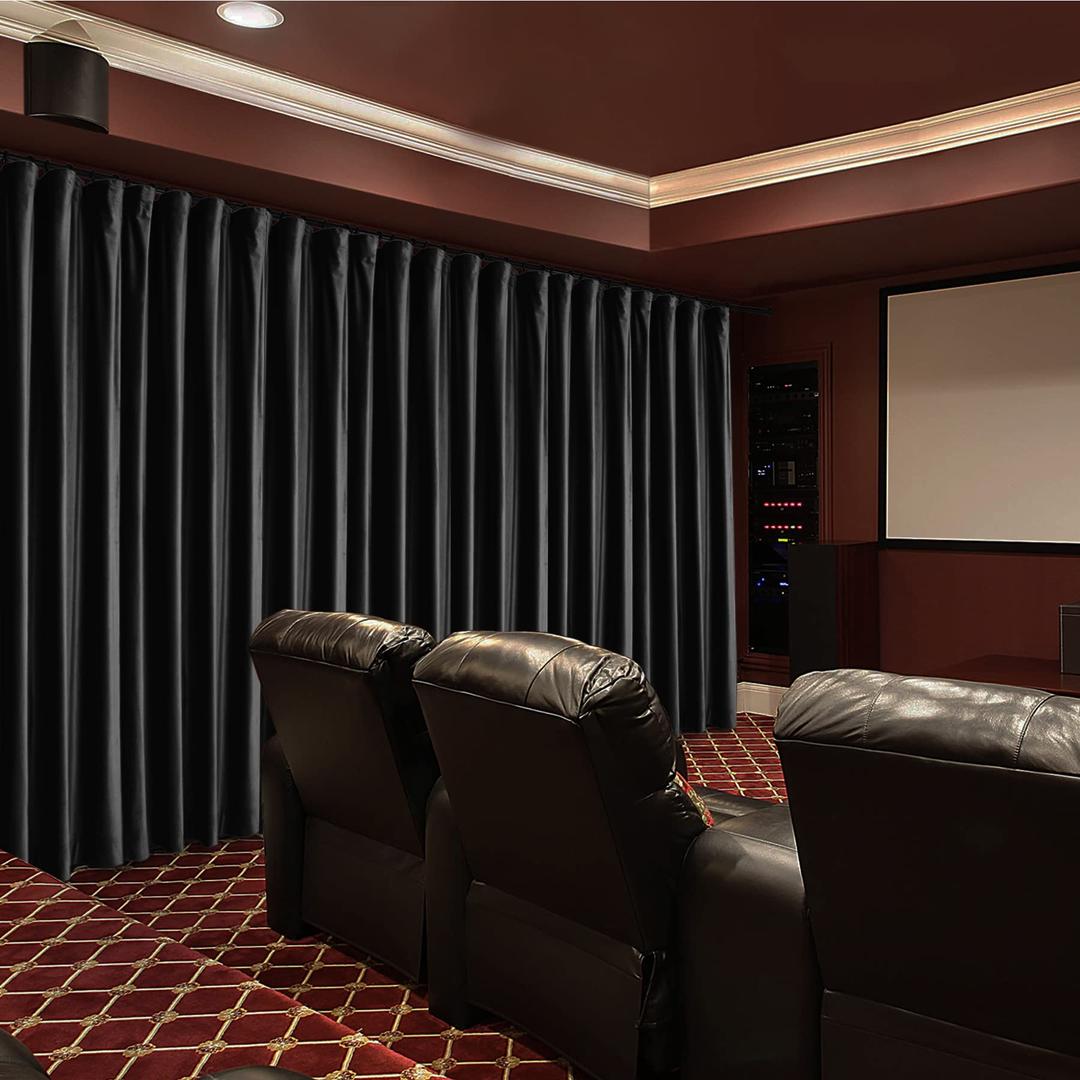 Movie Curtains for Home Theater, 100" W x 96" L Super Soft Luxury Velvet Drapes with Flat Hooks Top for Traverse Rod or Track, Heavy-Duty Decorative Light Blocking Draperies, Black, 1 Panel